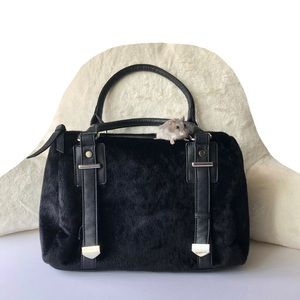 Black furry speedy bag